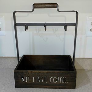 Rae Dunn - But First Coffee Metal Rack Wood Base
